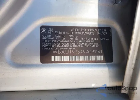 2009 BMW 328I из США, поврежденный, VIN WBAUT93549A191141